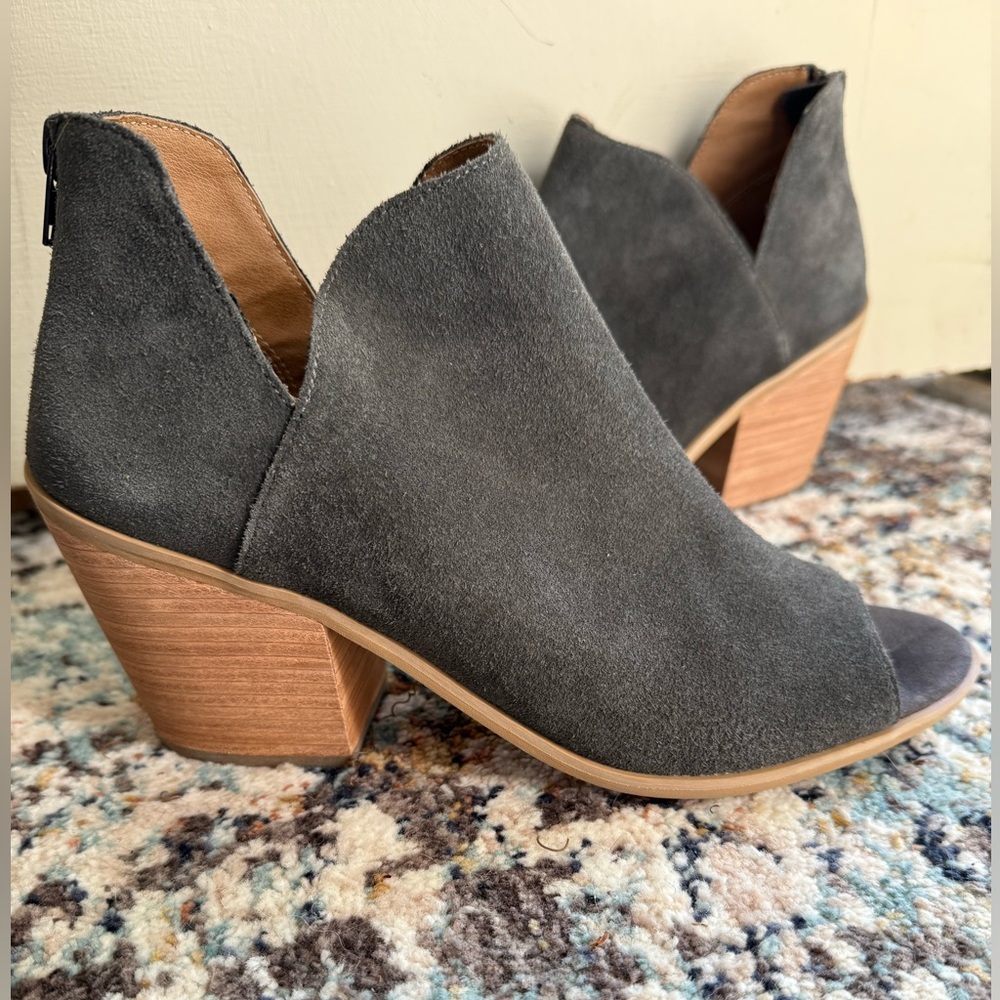 Susina Charcoal Suede Mules with Wooden Heel
